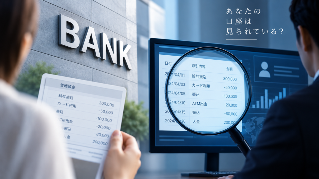 男女二人の銀行員が、モニターを見ながら顧客の銀行取引を監視している画像